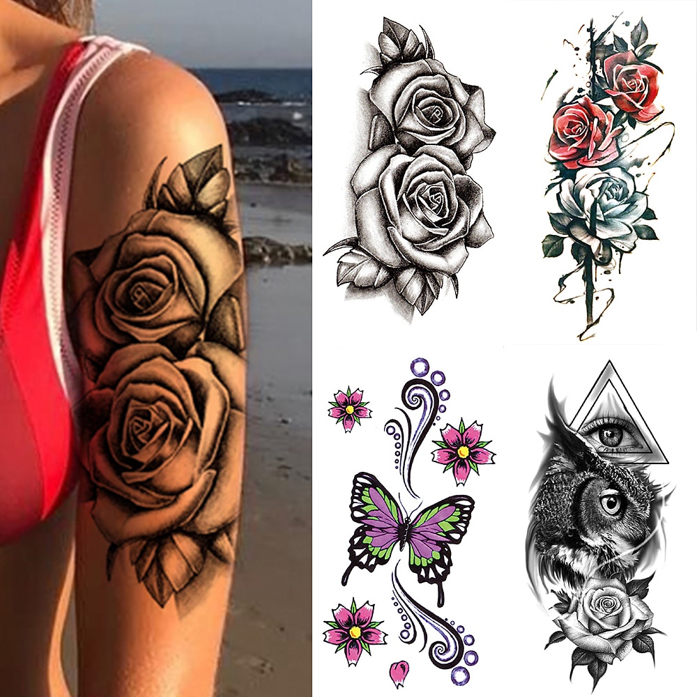 Cheap 10 Sheets Realistic Flower Temporary Tattoos For Women Arm 3D Fake  Tattoo Paste Black Rose Snake Peony Tatoos Body Art Drawing | Joom